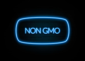 Non Gmo  - colorful Neon Sign on brickwall