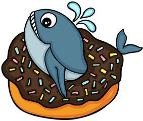 Cute whale in chocolate cake donut

