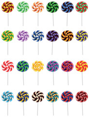 Candy lollipop sweets set on a white background