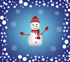 Christmas card with a snowman and snow border, vector