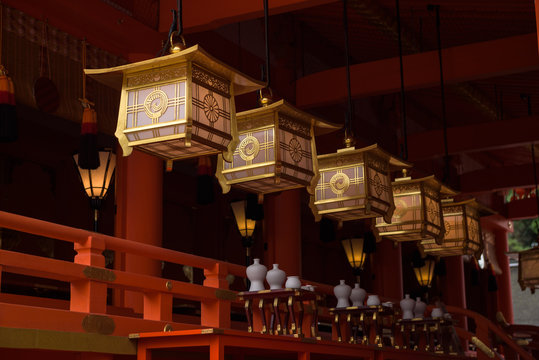 Decorations of the temple at the Fushimi Inari Shrine, Kyoto, Japan