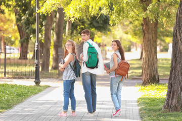 Students walking together in park