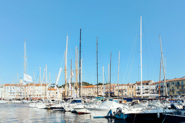 cityscape of boats at pier in Saint Tropez