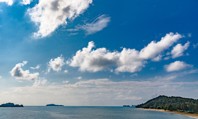 Sky , blue sky background with clouds , Sky with clouds on the Sea in summer season