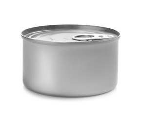 Tin can on white background