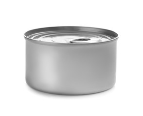 Tin can on white background