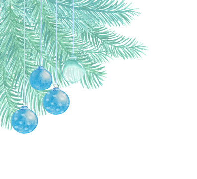 Blue Christmas background. Watercolor illustration.