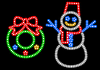 クリスマス　イルミネーション　リース　雪だるま