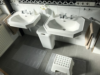 Black and white modern bathroom interior view