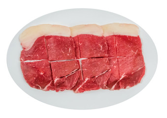 raw beef fillets on a plate .