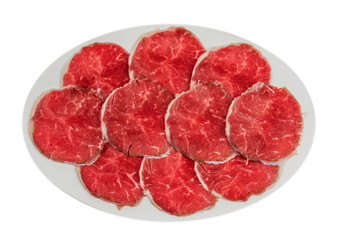 raw beef fillets on a plate .