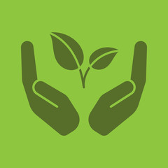 Obraz premium Open palms with sprout glyph color icon