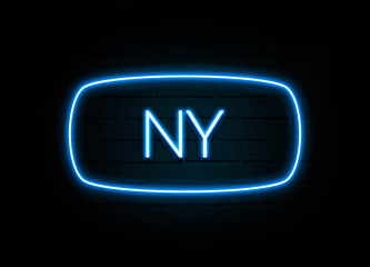 Ny  - colorful Neon Sign on brickwall