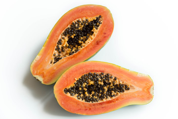 cut Papaya on white background