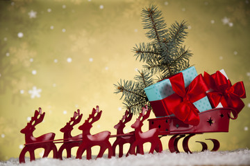 Christmas, Santa sleigh on gift box background