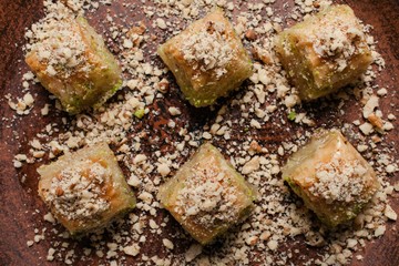 Baklava traditional oriental dessert. Sweet turkish food background concept