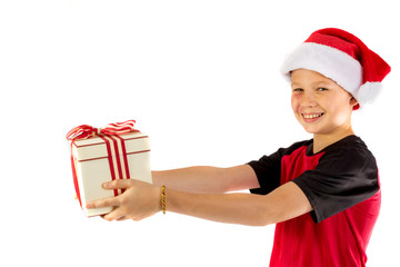 Pre-teen boy with a christmas gift