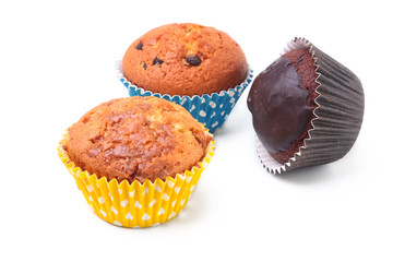 Delicious homemade cupcake with chocolate isolated on white background. Muffins.