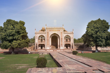 Gate to Itmad Ud Daulah Tomb, 17th century(Baby Taj). Agra, Uttar Pradesh, India..