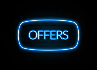 Offers  - colorful Neon Sign on brickwall