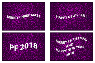 Merry Christmas, Happy New Year, PF 2018, Christmas card - white and purple vector set,