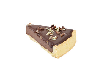 chocolate cheesecake on white background isolated