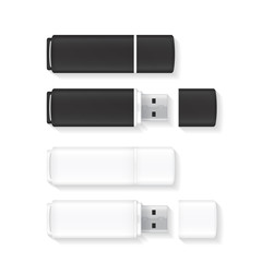 Vector USB Flash Drive isolated on white background. Black and white flash disks.