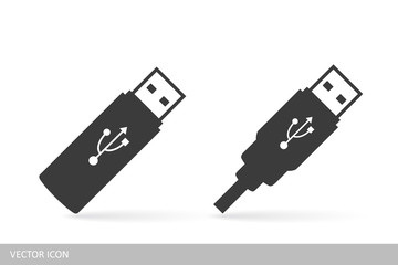 usb flash drive icon. set vector icons on white background