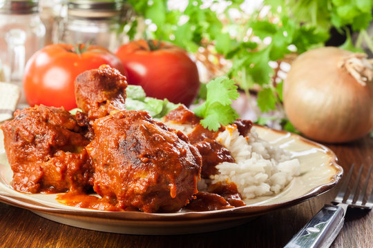 Chicken drumstick curry with rice