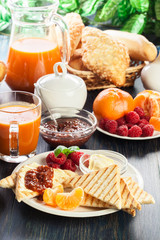 Fresh and continental breakfast table