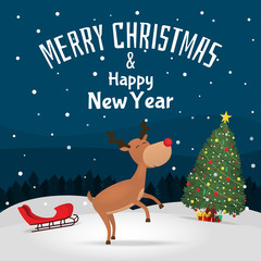 Merry Christmas. Christmas greeting card, poster, banner. Vector illustration