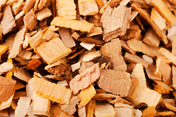 Pile of wood smoking chips
