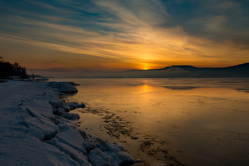 Early morning on the bank of the Volga River, Samara, Russia