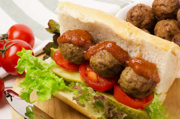 Tasty meatballs sandwich