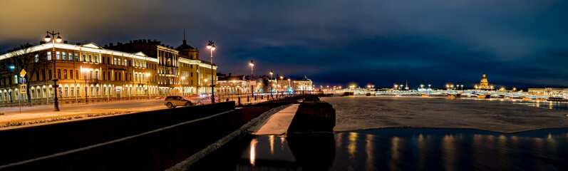 Embankment of St. Petersburg at night, Russia