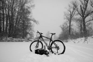 Bicyle on snow, Samara, Russia