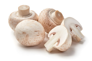 Champignons, close-up, isolated on white background.