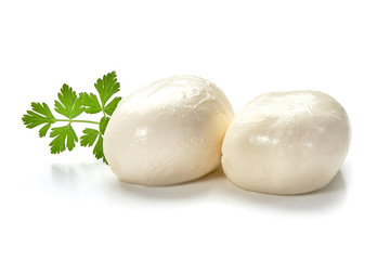 Fototapeta na wymiar Mozzarella cheese, close-up, isolated on white background.