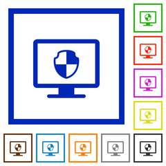 Computer security flat framed icons