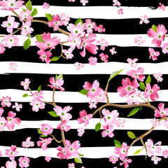 Blooming Spring Flowers Pattern Background. Seamless Fashion Print in vector