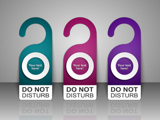 Do Not Disturb Door Hanger Tags for Room in Hotel Set. Vector Illustration.