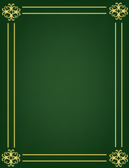 Green background with ornament golden frame, vector