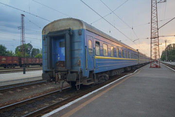 Fototapeta na wymiar Train cars at the railway station. Transport