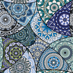 Seamless pattern tile with mandalas. Vintage decorative elements. Hand drawn background. Islam, Arabic, Indian, ottoman motifs. Perfect for printing on fabric or paper.