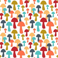 Simple seamless vector pattern with colorful mushrooms.