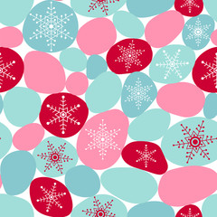 Seamless vector pattern with snowflakes and spots. 