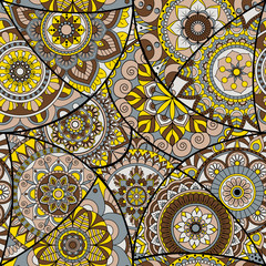 Seamless pattern tile with mandalas. Vintage decorative elements. Hand drawn background. Islam, Arabic, Indian, ottoman motifs. Perfect for printing on fabric or paper.