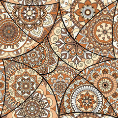 Seamless pattern tile with mandalas. Vintage decorative elements. Hand drawn background. Islam, Arabic, Indian, ottoman motifs. Perfect for printing on fabric or paper.