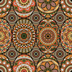 Seamless pattern tile with mandalas. Vintage decorative elements. Hand drawn background. Islam, Arabic, Indian, ottoman motifs. Perfect for printing on fabric or paper.