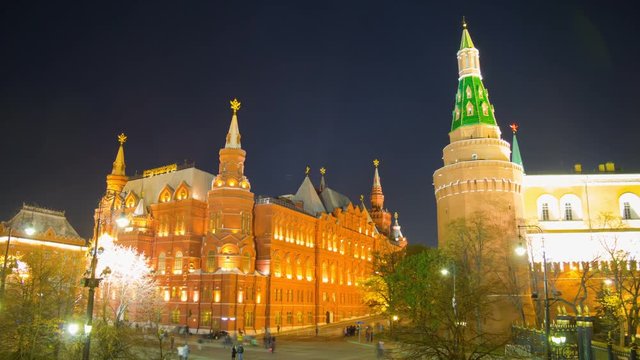 Moscow Kremlin and State Historical Museum sunset rotation timelapse